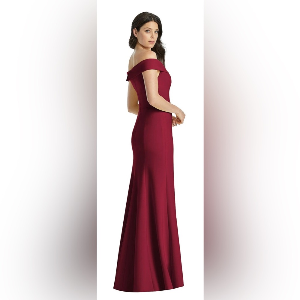 Dessy Collection Burgundy Off-The-Shoulder Notch Trumpet Gown Size 12 NWT - Picture 3 of 17